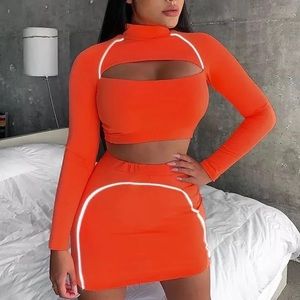 Orange mini skirt and long sleeve reflective set